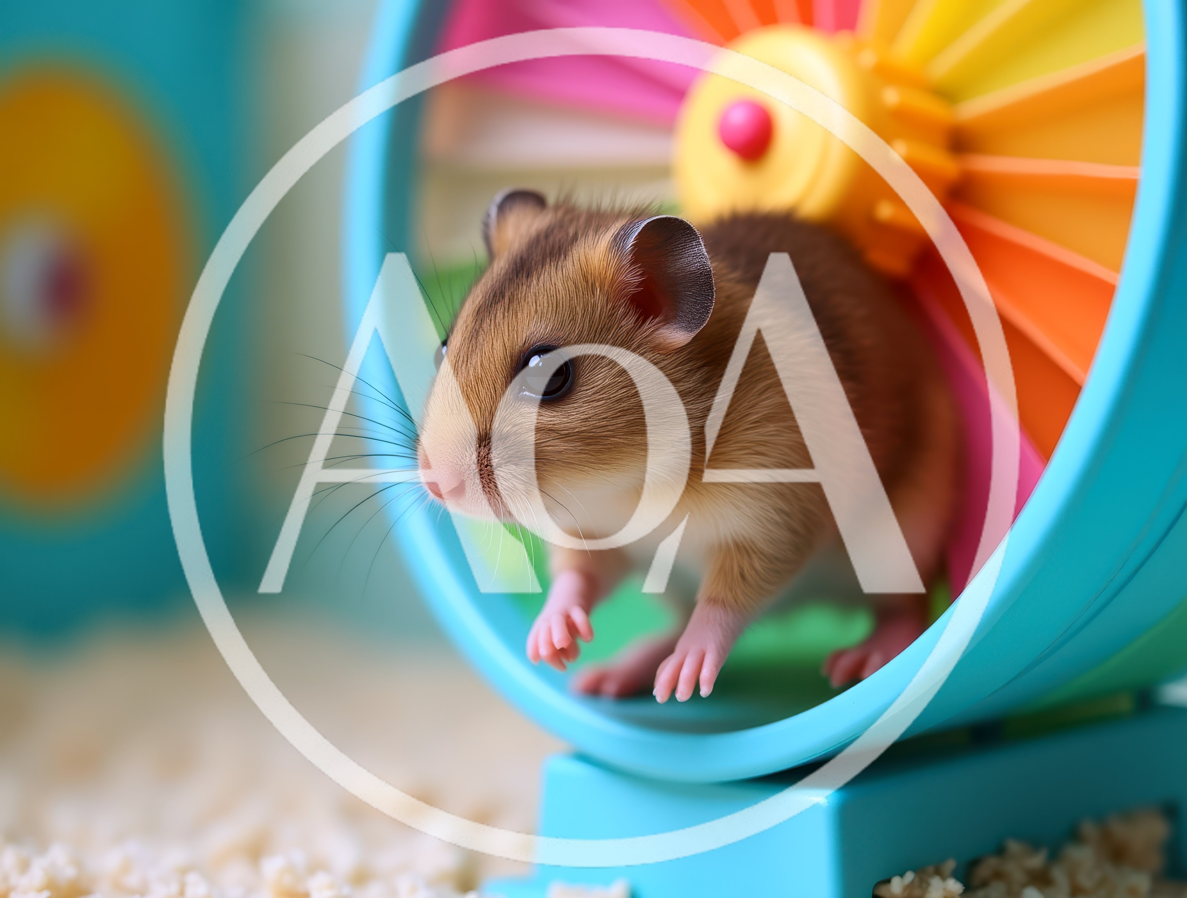 Cute Hamster Running In A Colorful Exercise Wheel