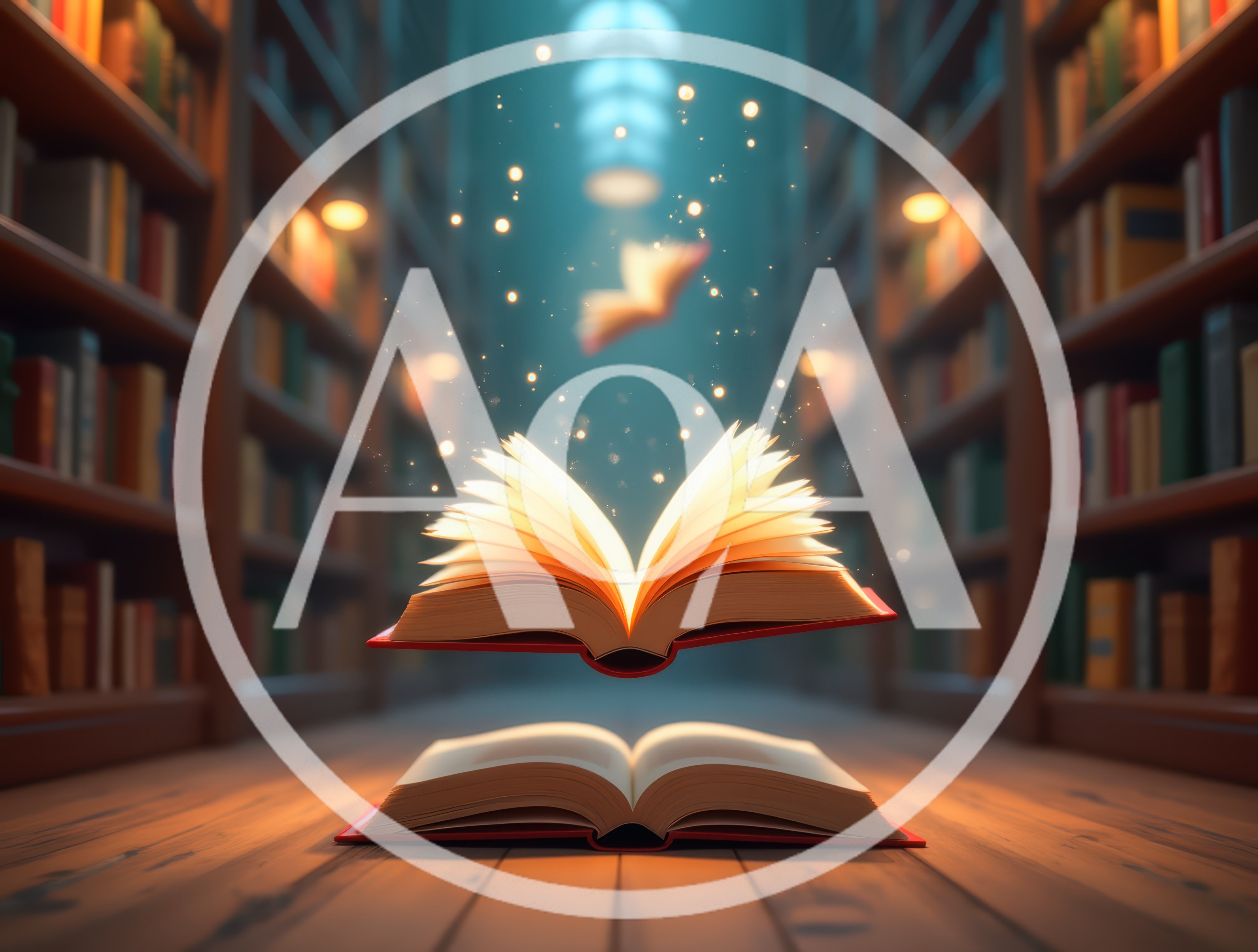 Magical Open Books Floating In A Library