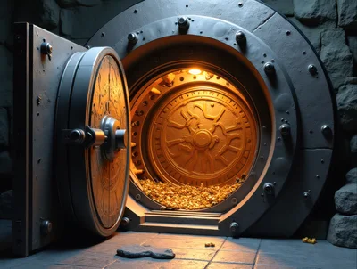 Open Vault Door Filled With Glowing Gold Treasure