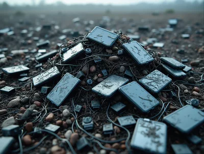 Discarded Electronic Devices Scattered On A Barren Landscape