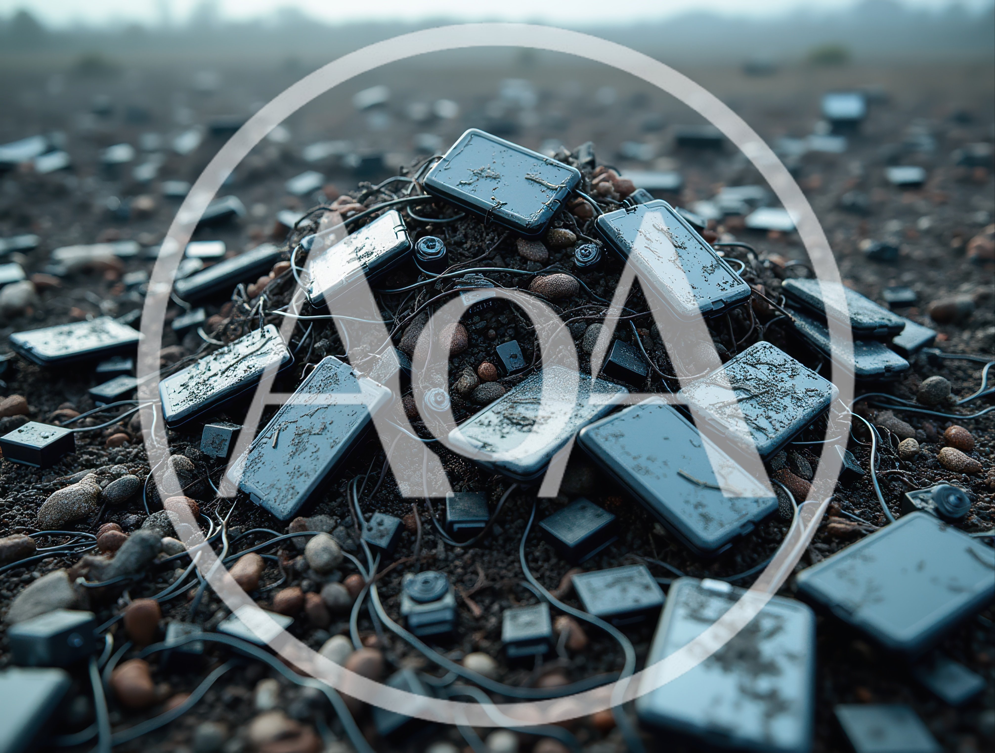 Discarded Electronic Devices Scattered On A Barren Landscape