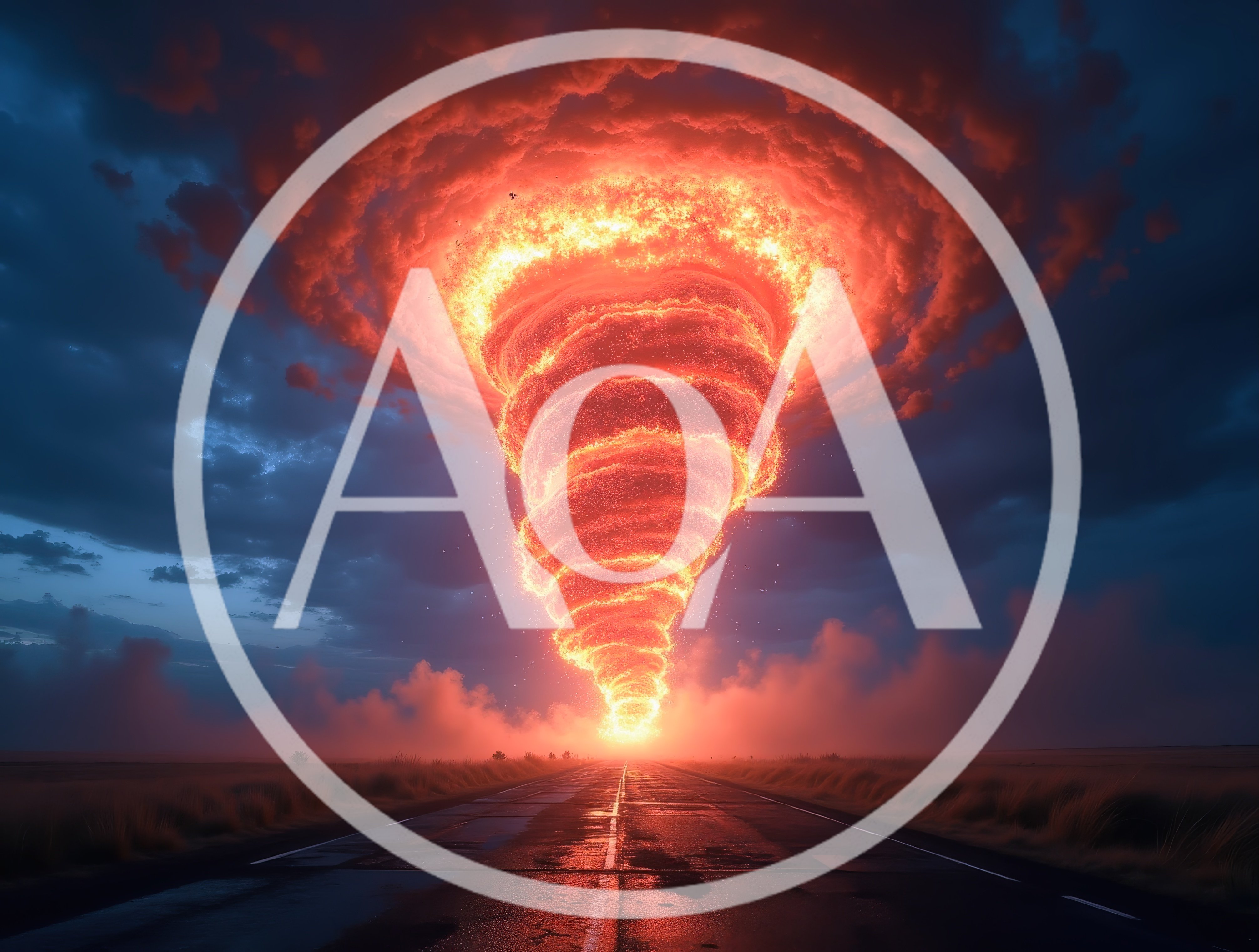 Fiery Tornado Swirling Above A Desert Highway