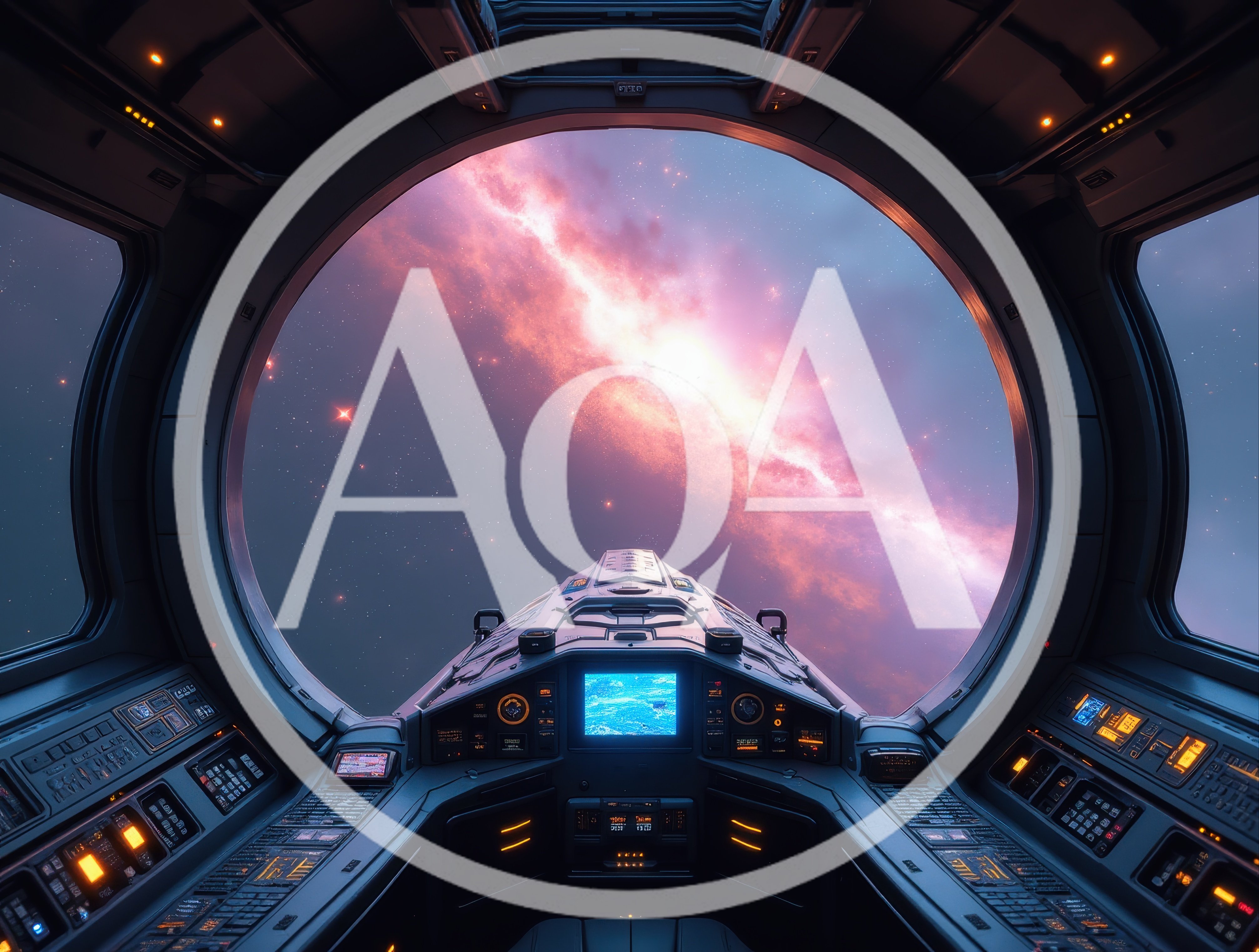 Futuristic Spaceship Cockpit View Of A Glowing Nebula