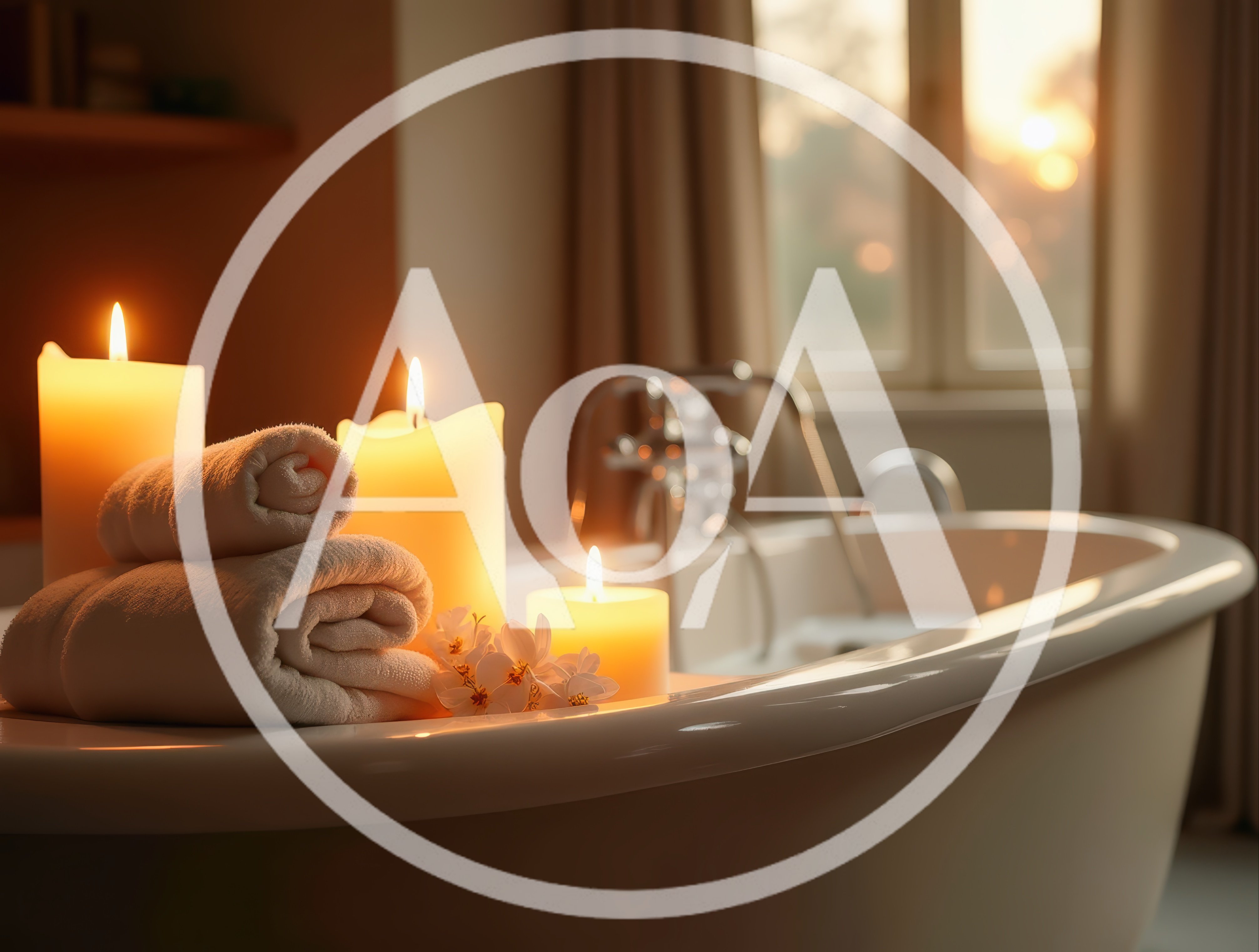 Relaxing Spa Bath With Candles And Rolled Towels