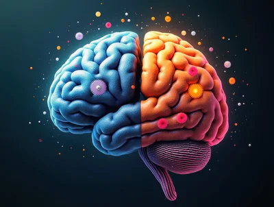 Conceptual Human Brain With Mechanical Gears And Particles