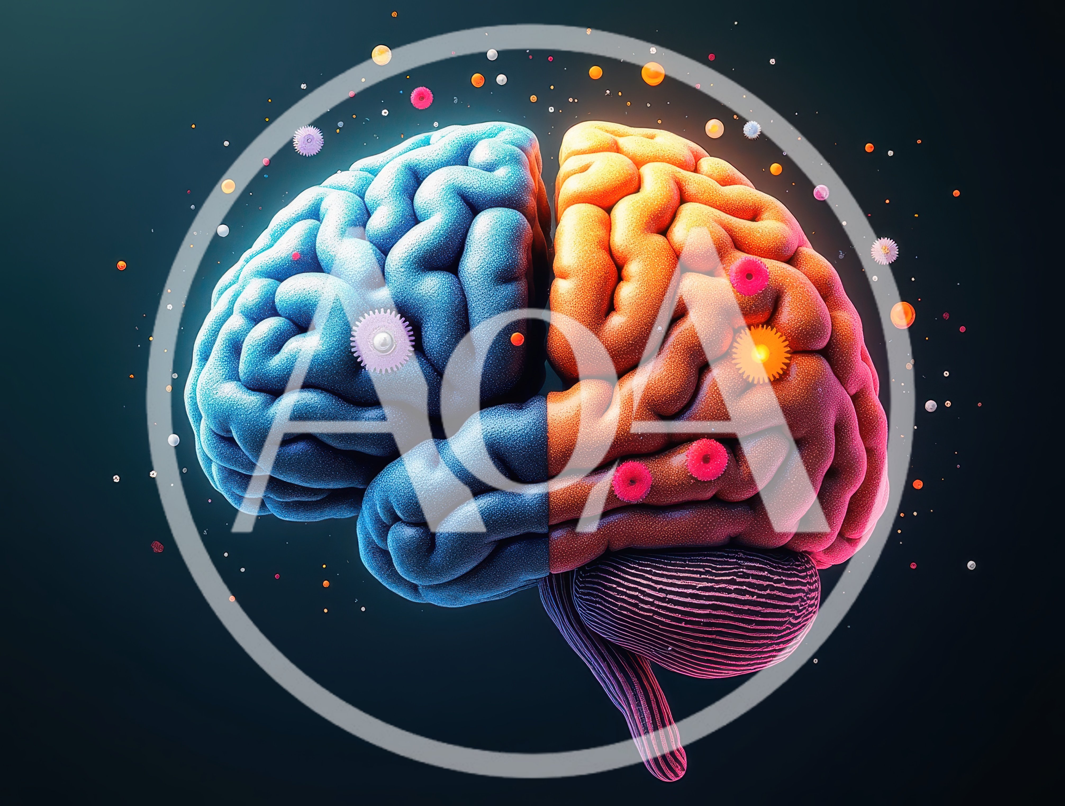 Conceptual Human Brain With Mechanical Gears And Particles