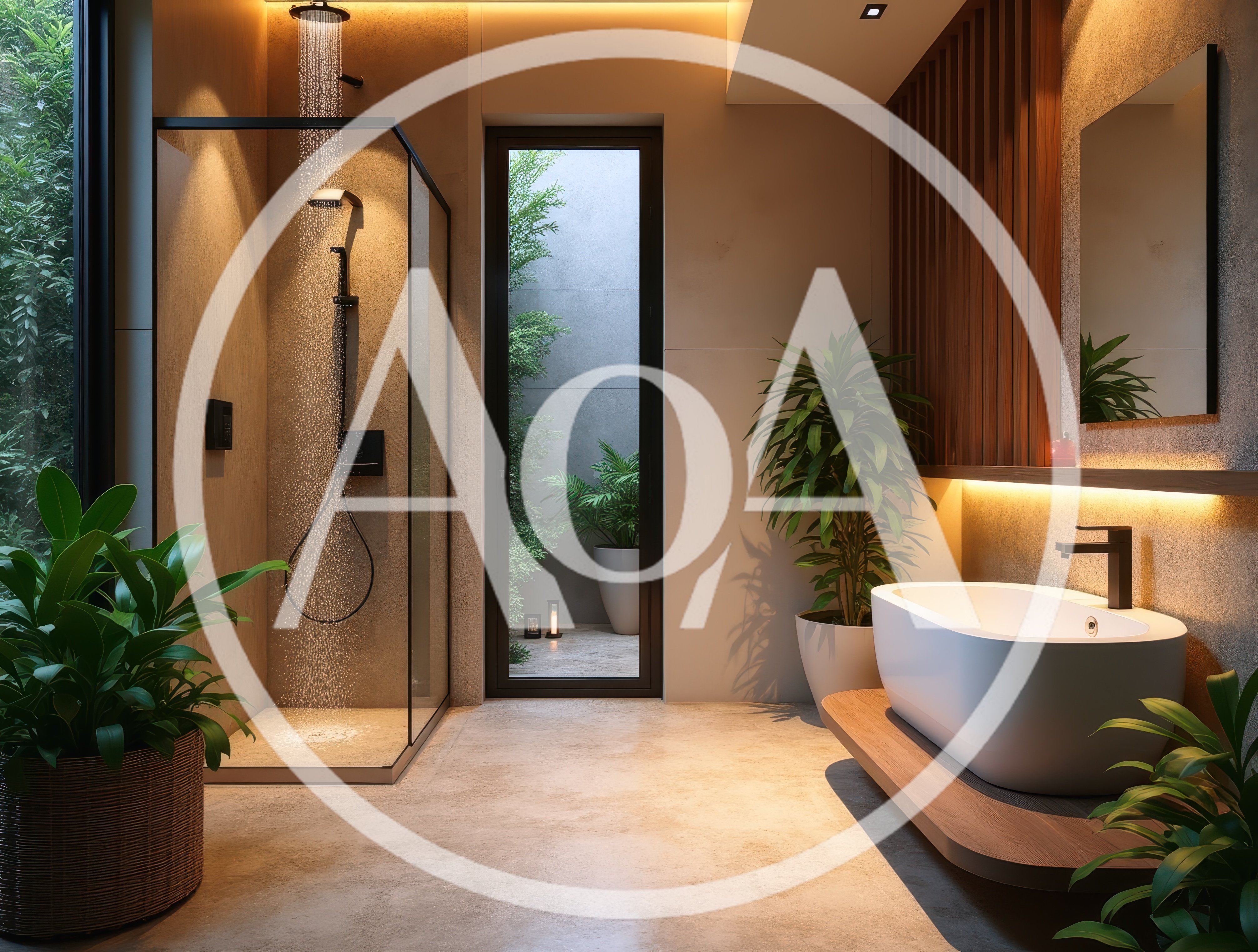 Modern Luxury Bathroom Interior With Shower And Bathtub