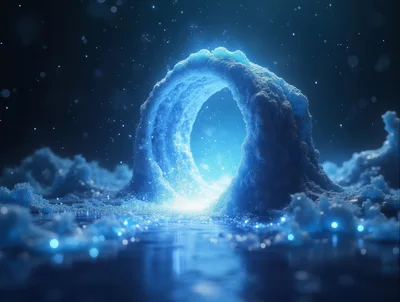 Glowing Ice Portal In A Snowy Landscape