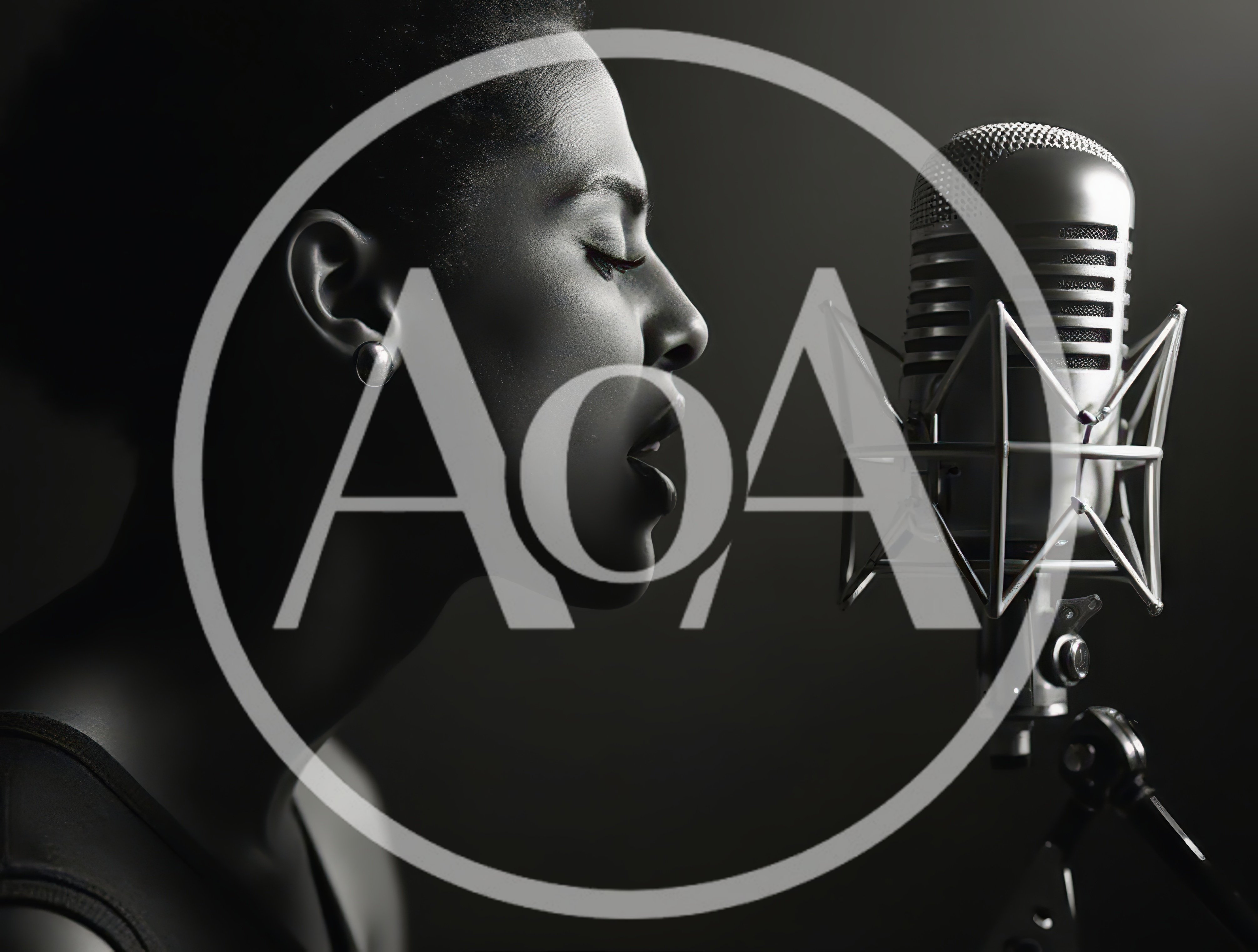 African American Woman Singing Into A Vintage Studio Microphone