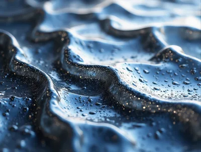 Abstract Wavy Metallic Surface With Water Droplets