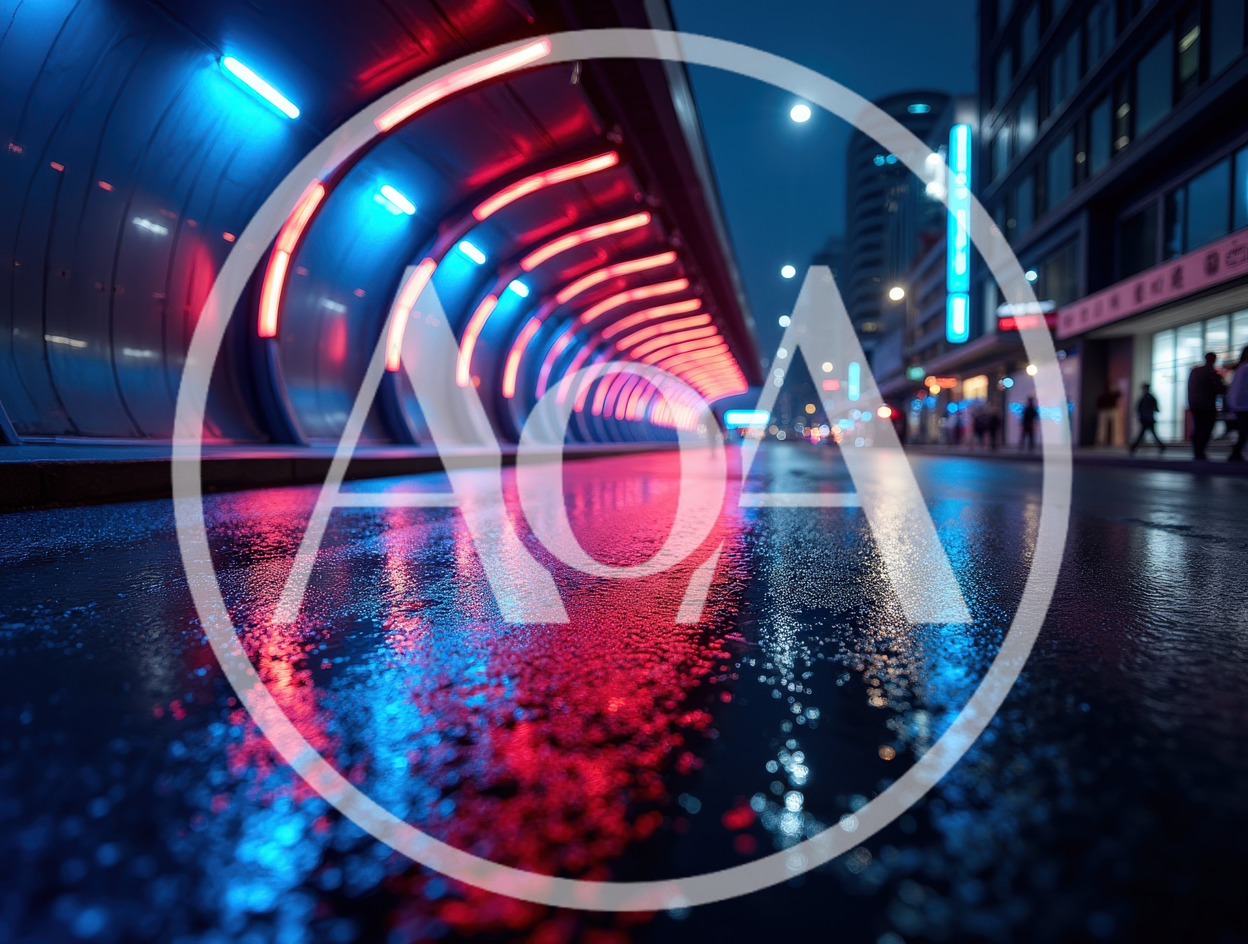 Futuristic Neon Tunnel Walkway At Night