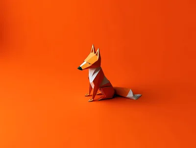 Origami Paper Fox Figurine On Orange Background
