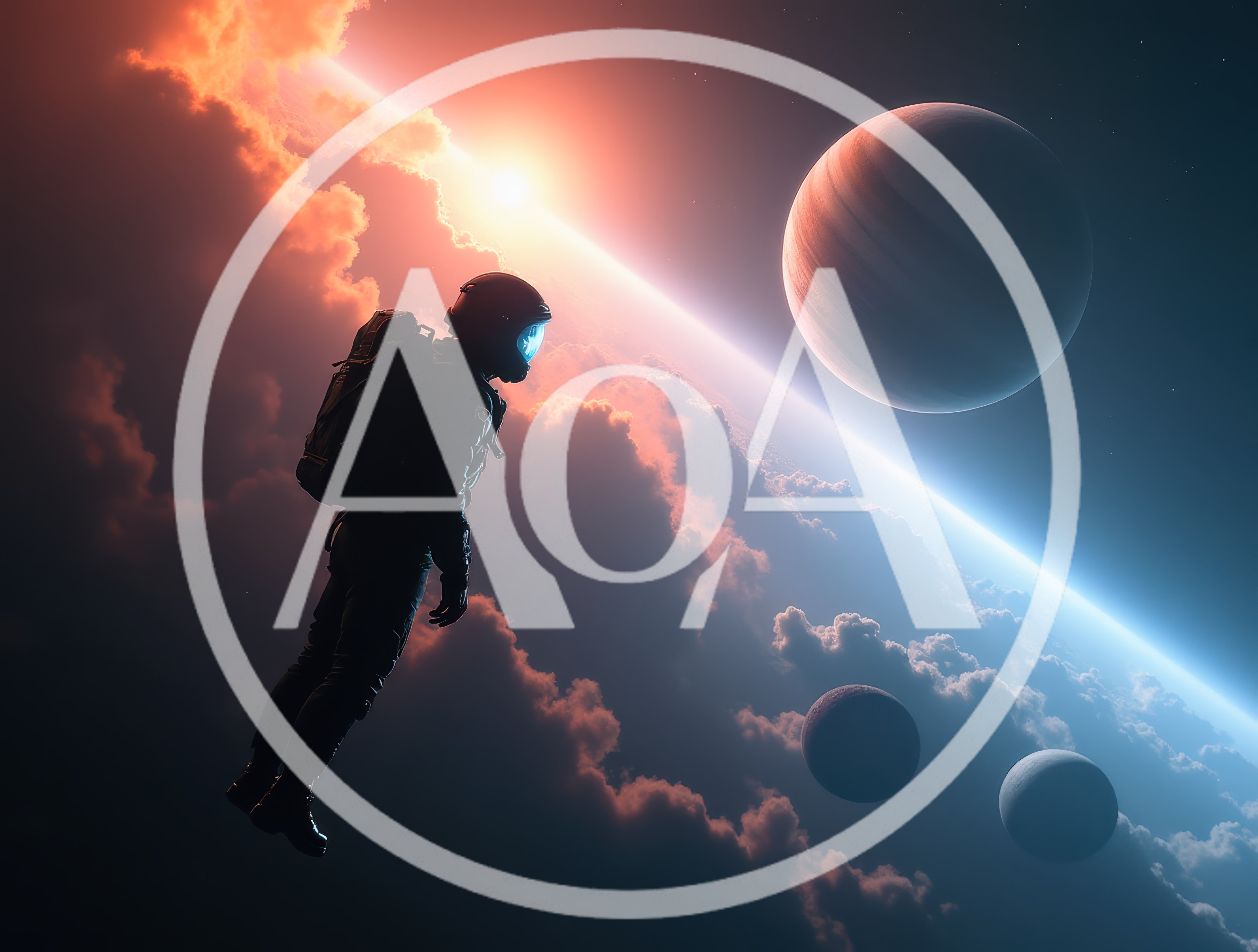 Astronaut Floating Above A Cloud Covered Planet