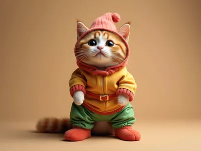 Cute Ginger Kitten Dressed In A Colorful Gnome Costume