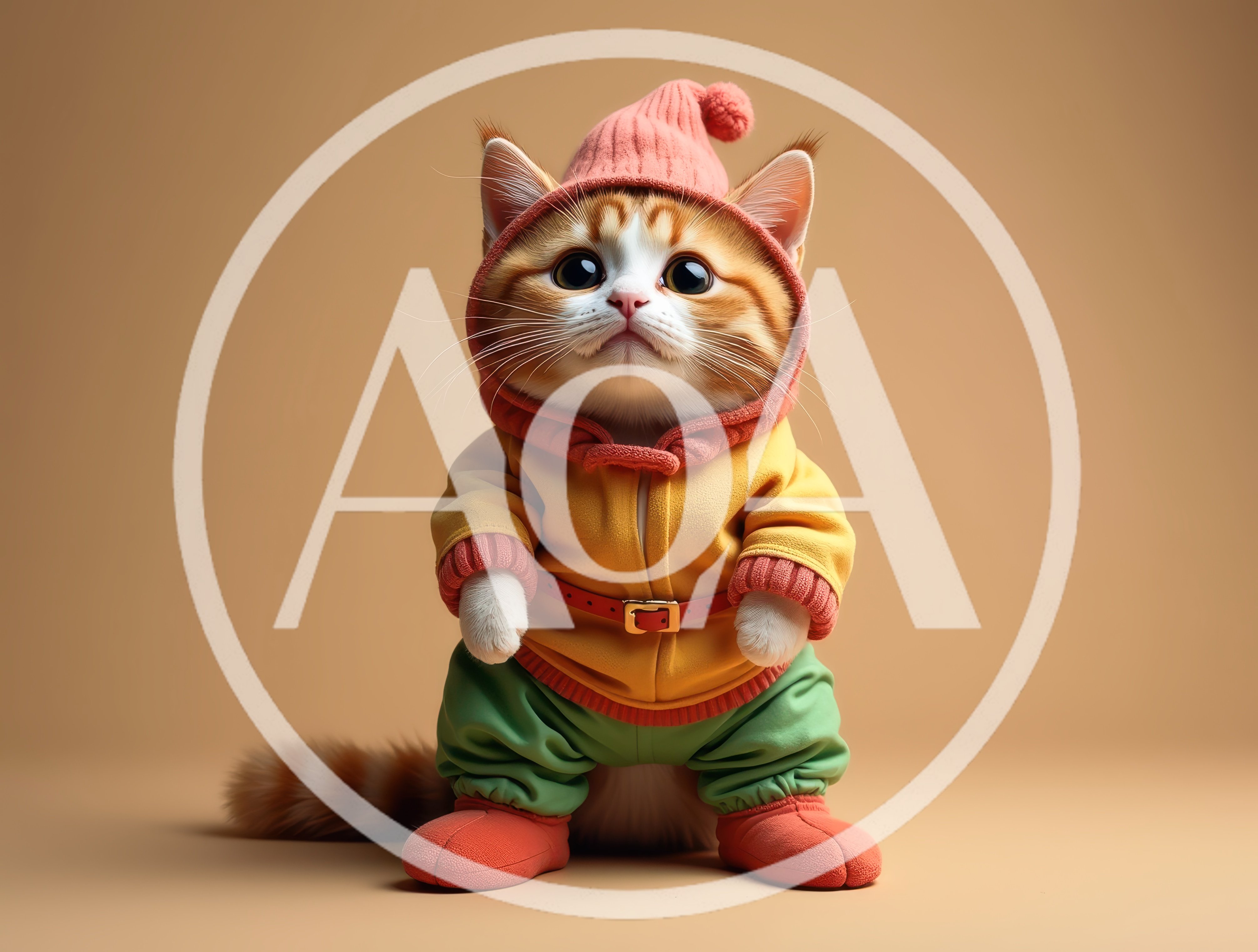 Cute Ginger Kitten Dressed In A Colorful Gnome Costume