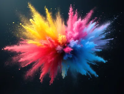Vibrant Multi-Colored Powder Explosion Against Black Background