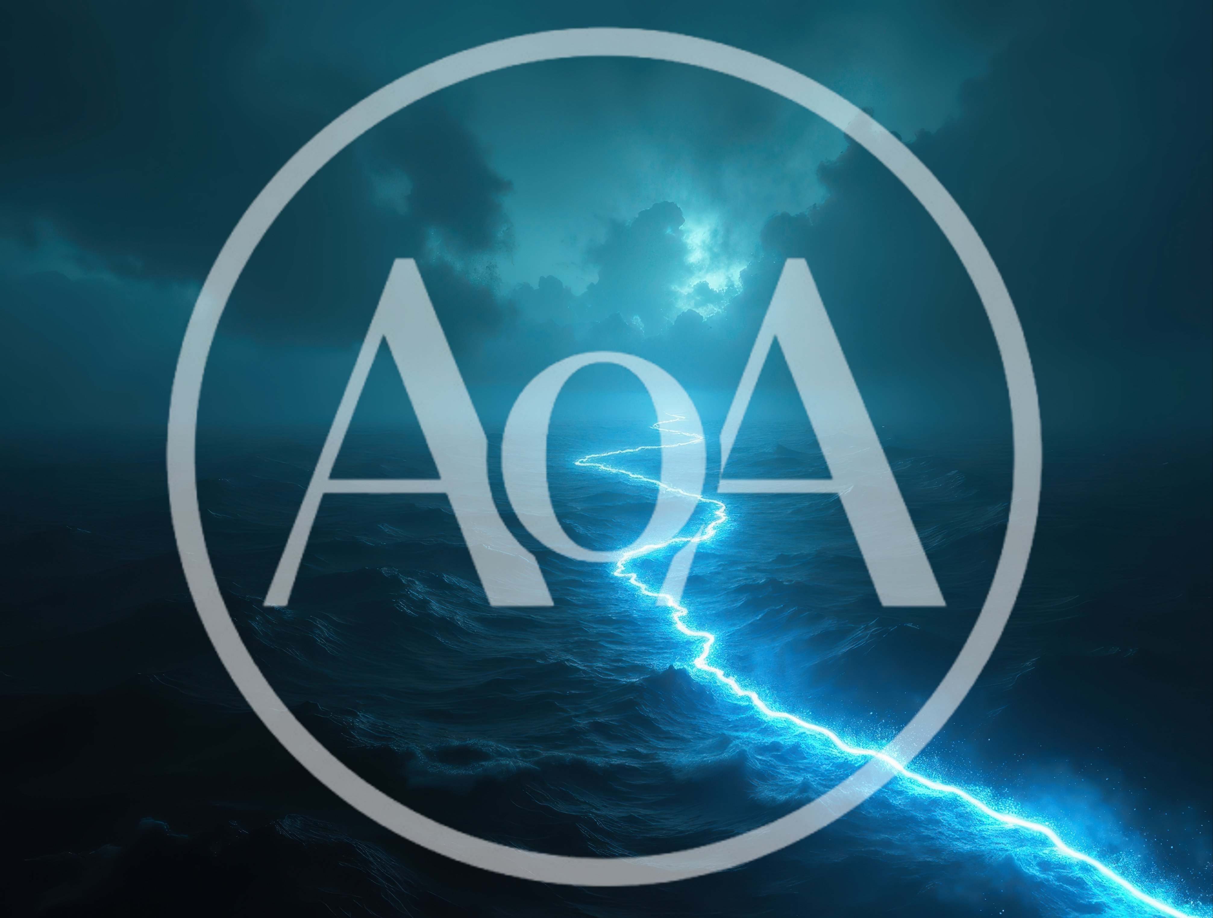 Electric Lightning Bolt Striking Dark Ocean Surface
