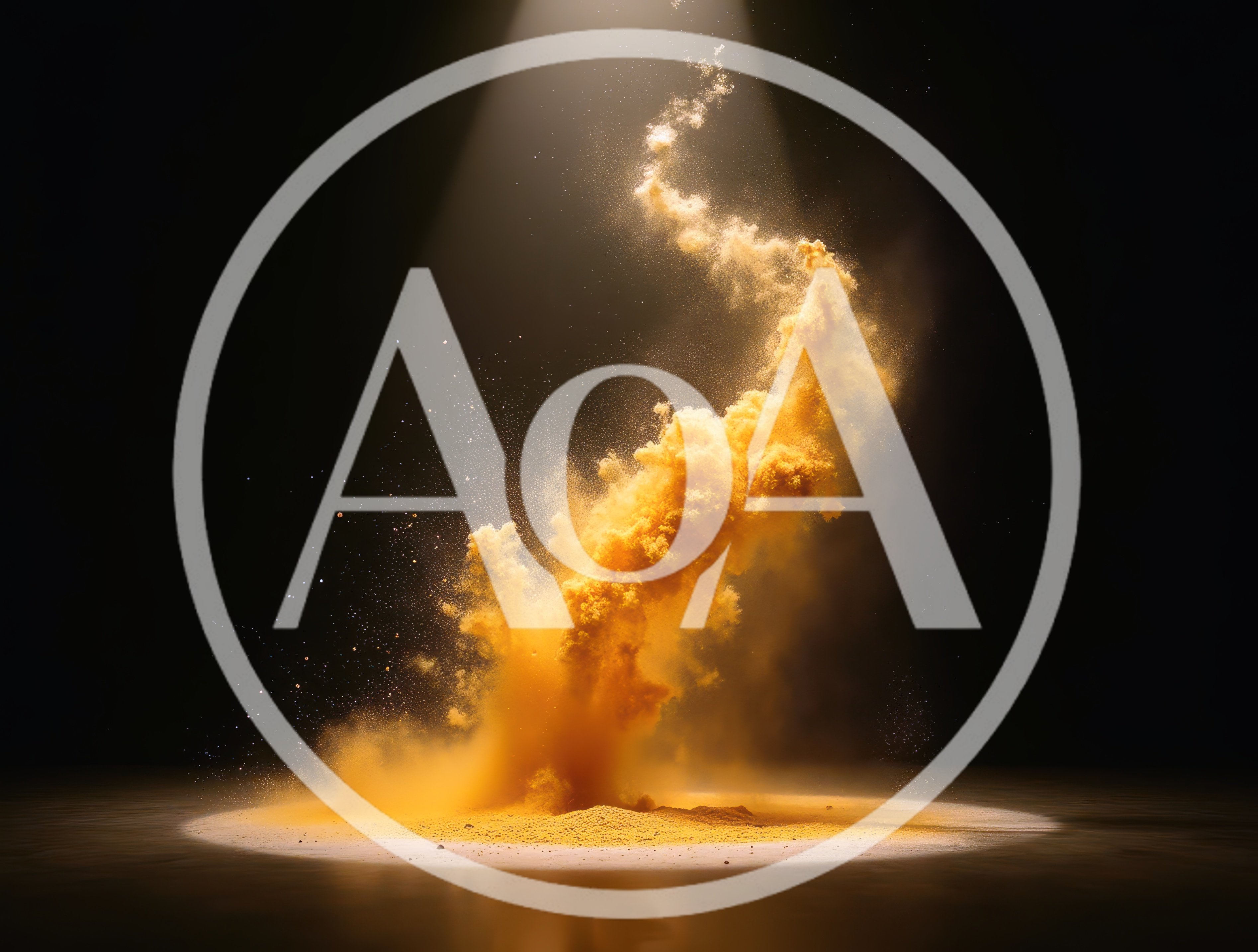 Yellow Powder Explosion Under Dramatic Spotlight