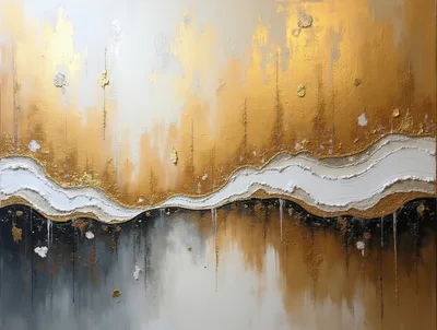 Abstract Gold And Black Textured Oil Painting