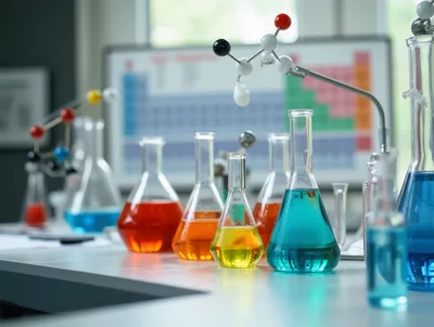 Laboratory Glassware With Colorful Chemical Solutions
