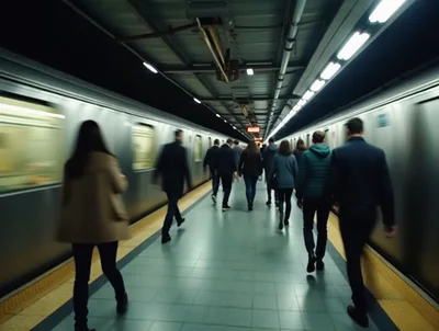 Commuters Walking Through A Busy Subway Station
