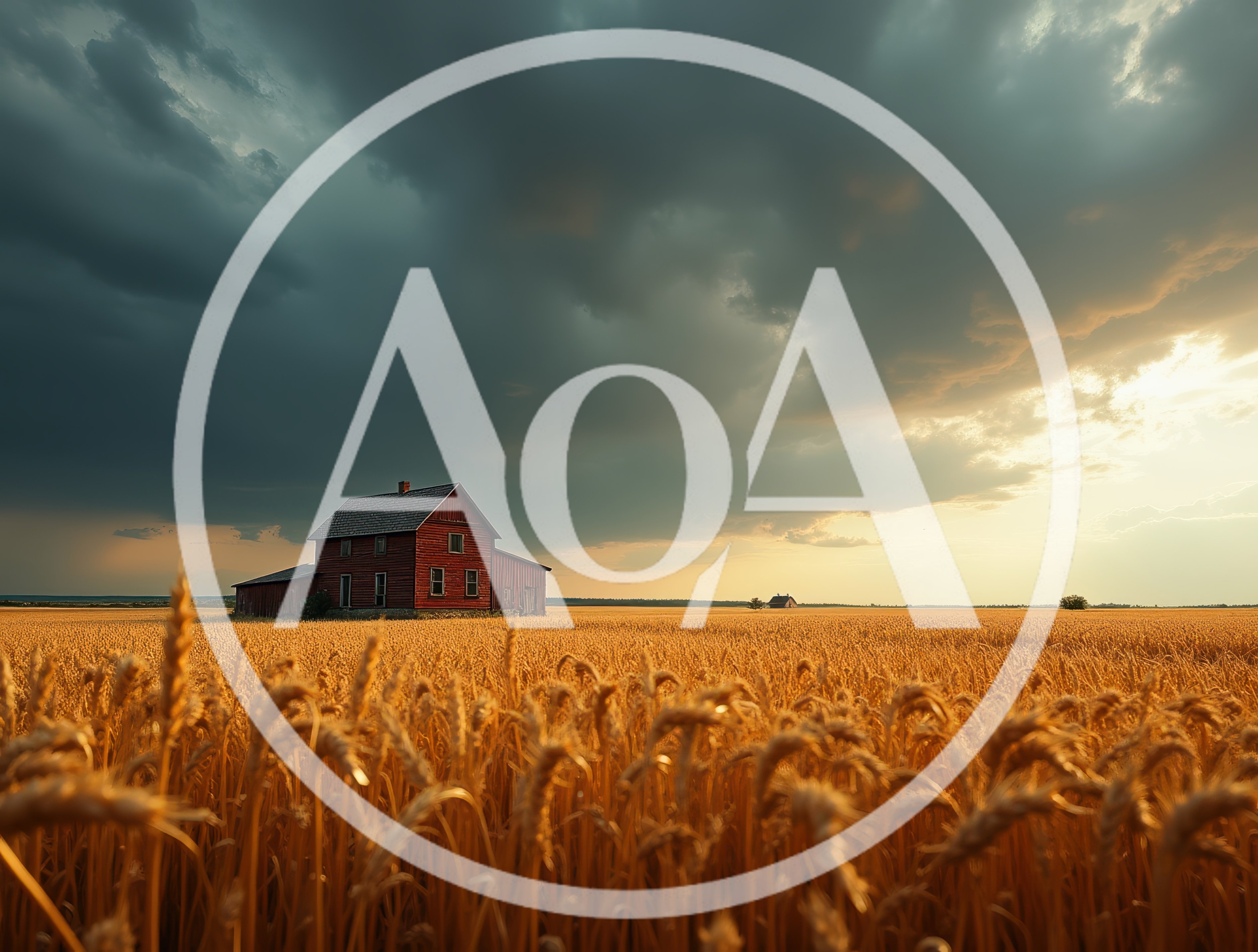 Red Farmhouse Standing In A Golden Wheat Field