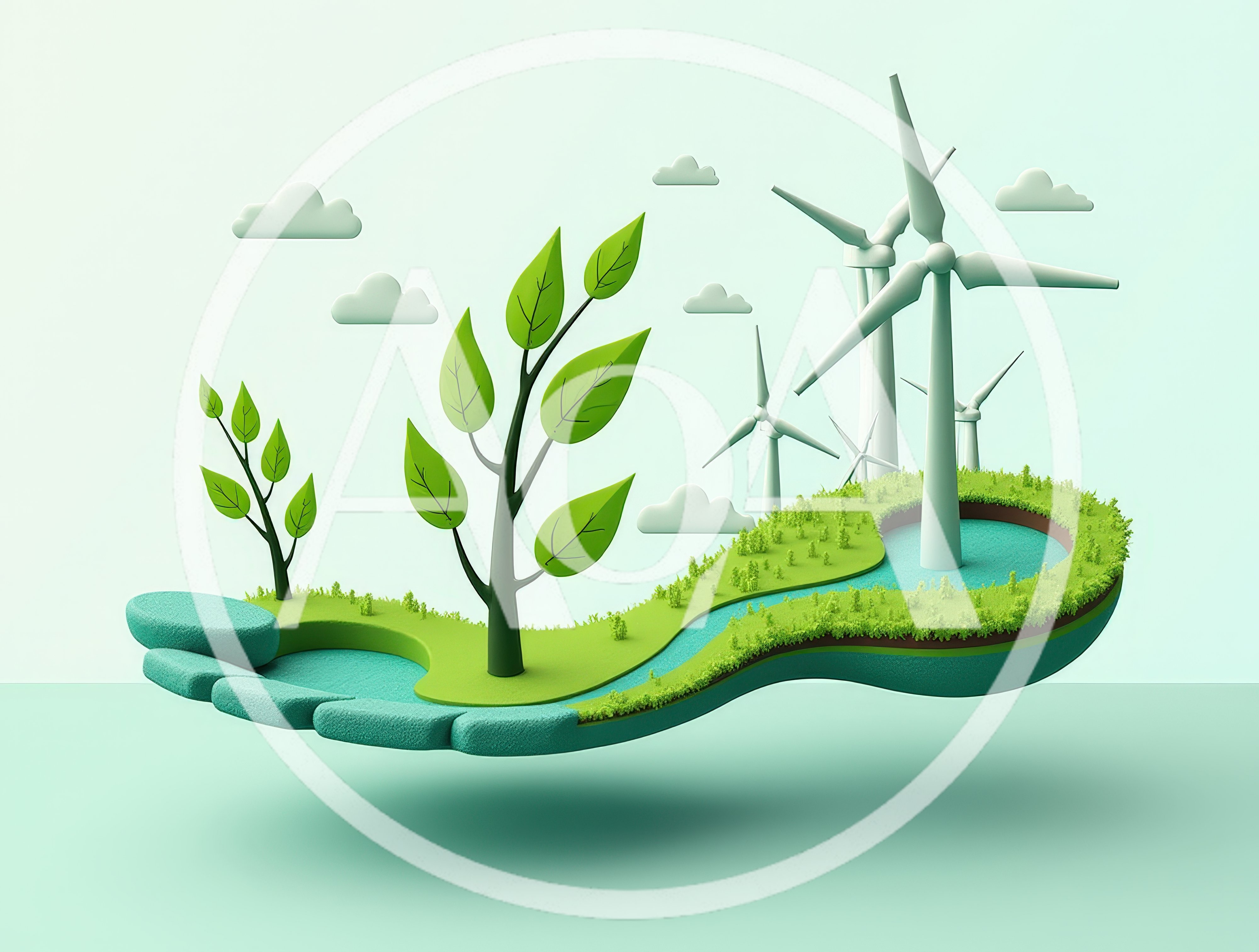 3D Illustration of Sustainable Green Energy Concept