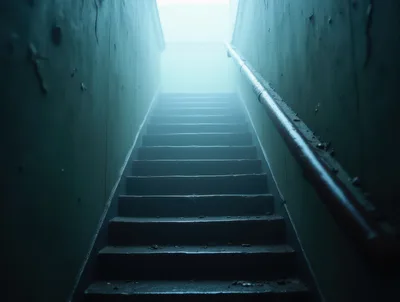 Dark Staircase Leading Up To Bright Light