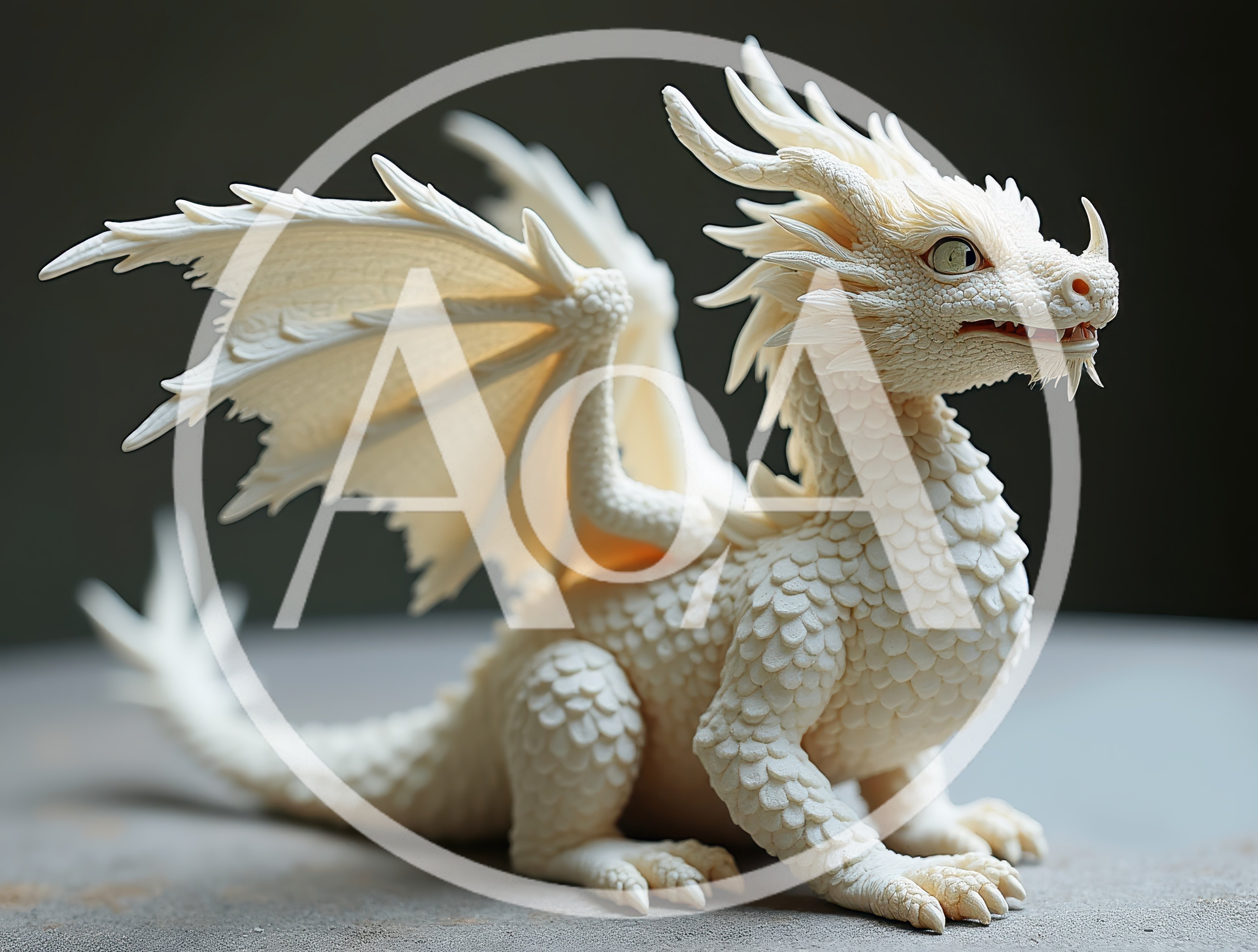 Intricate White Dragon Figurine On Grey Surface