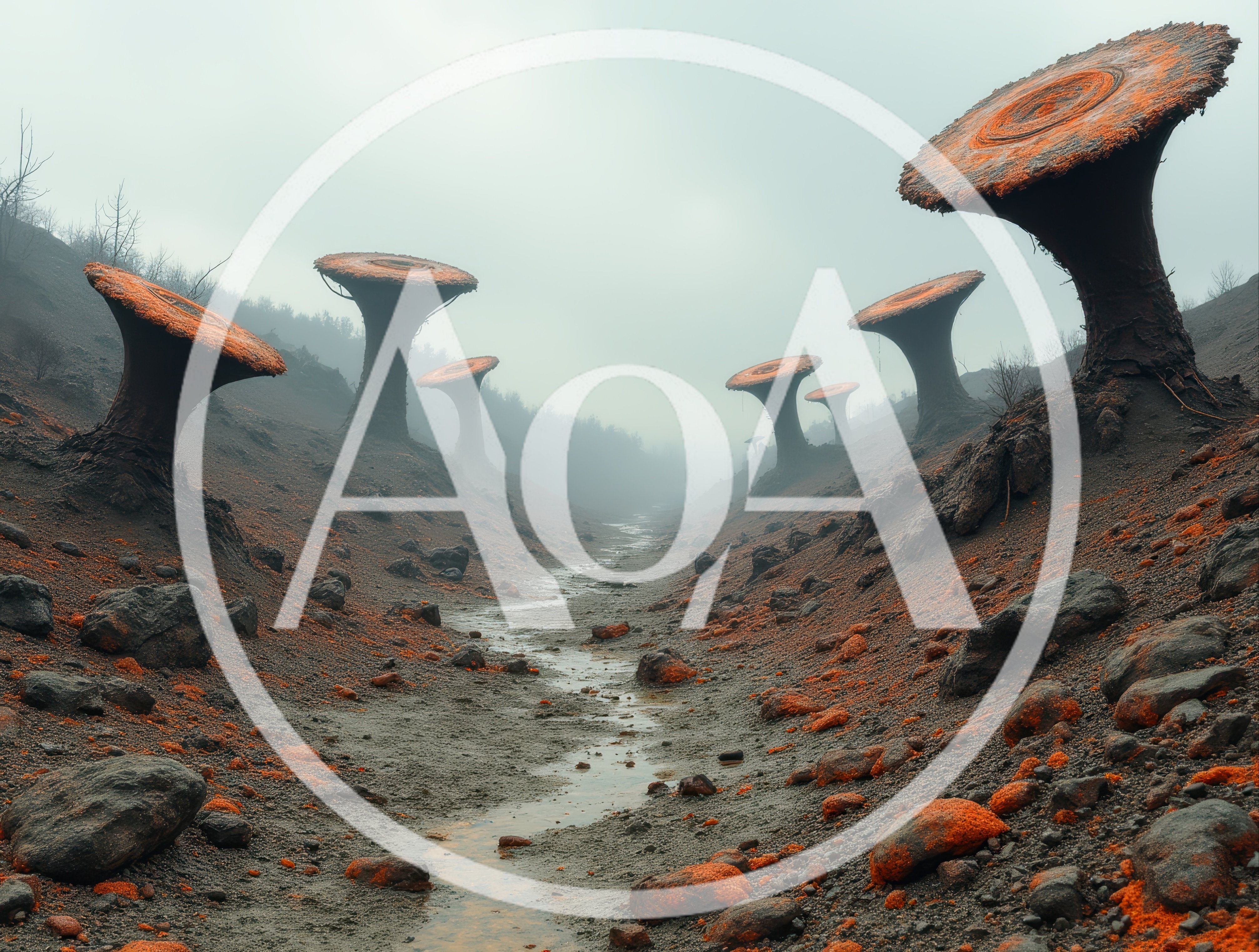 Surreal Alien Landscape With Giant Mushroom Like Structures