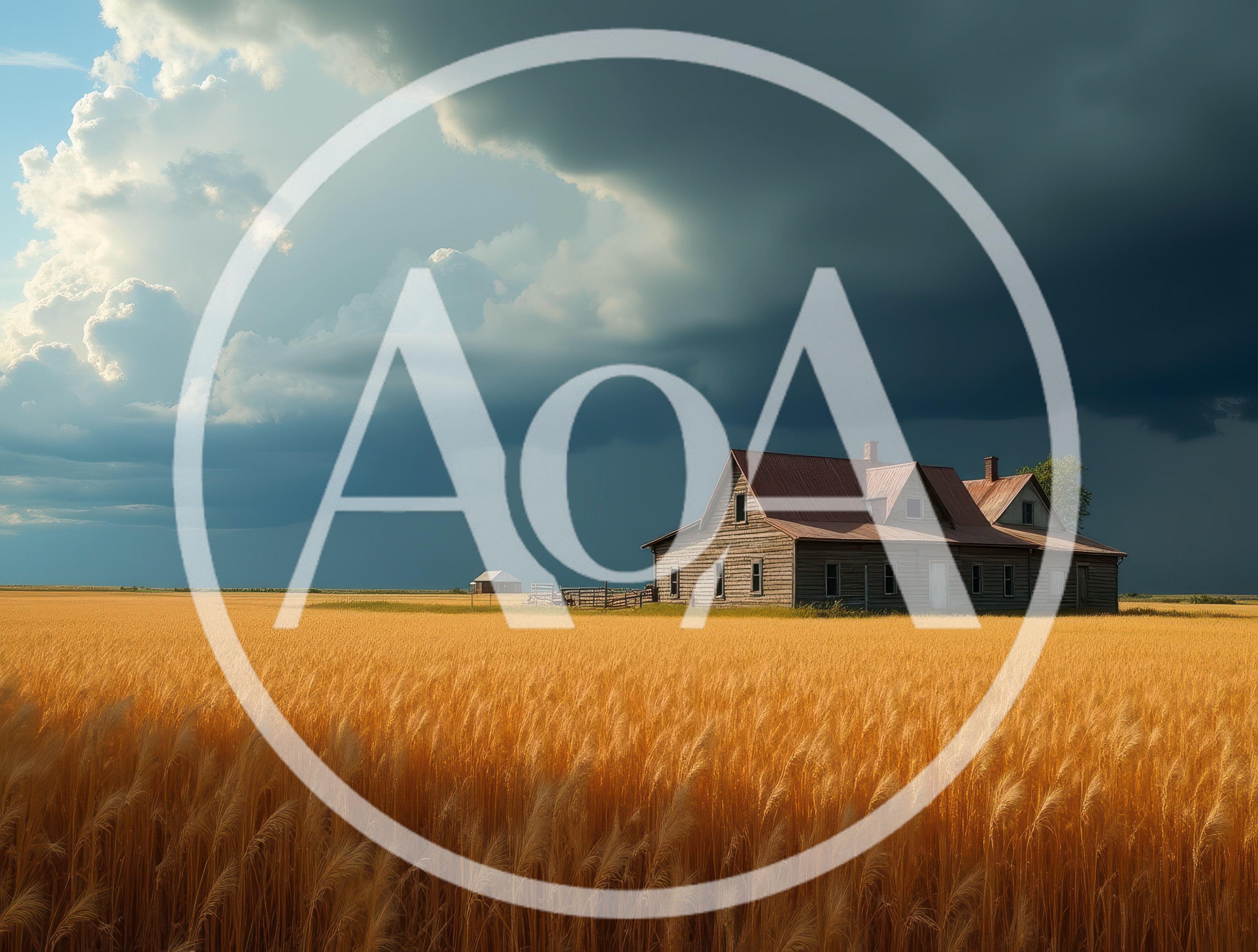 Old Farmhouse In A Golden Wheat Field Under Stormy Skies