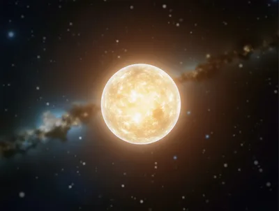 Glowing Yellow Star In Deep Space With Nebulous Clouds