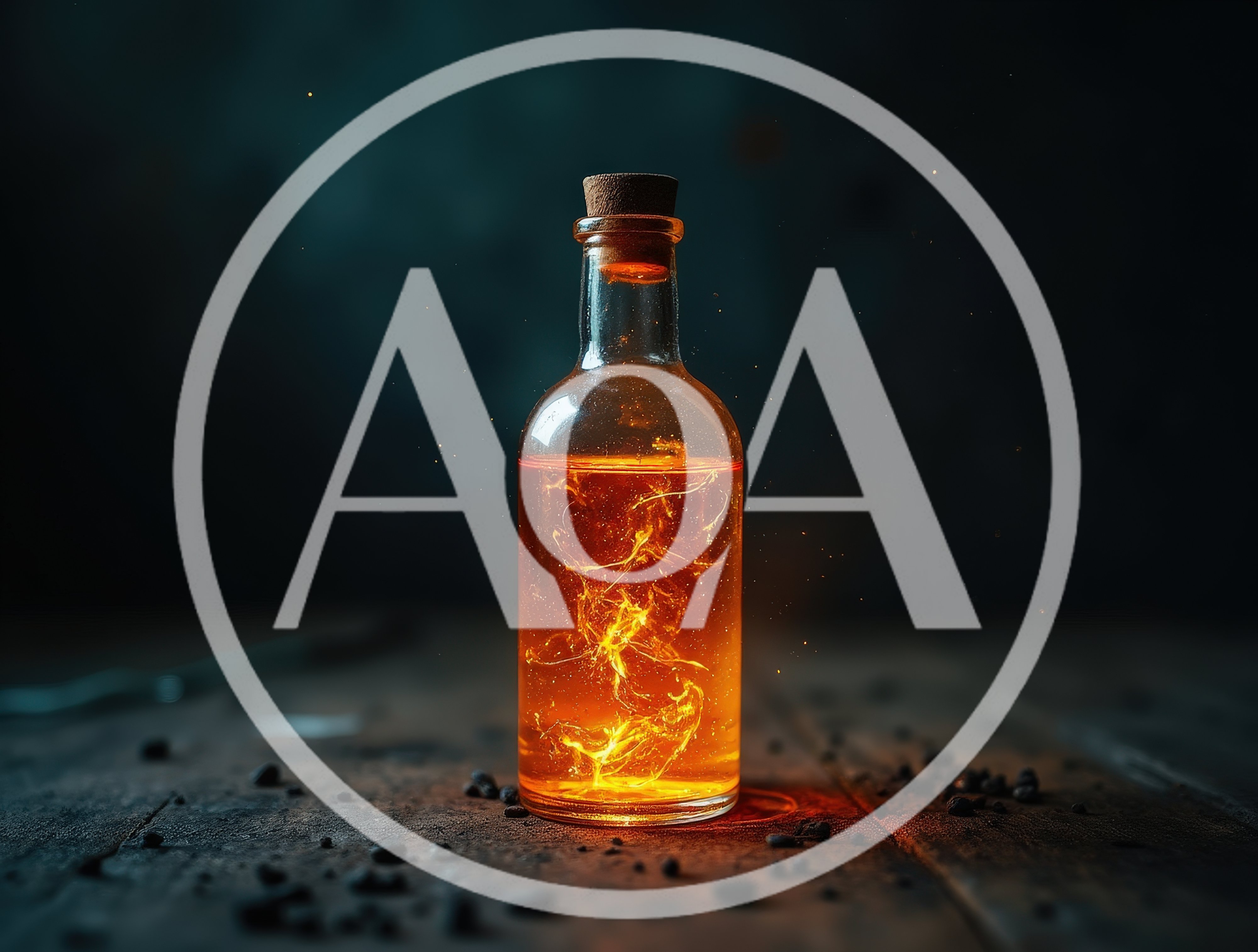 Glowing Magic Potion Bottle on Wooden Table