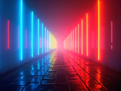 Futuristic Corridor With Glowing Neon Light Strips