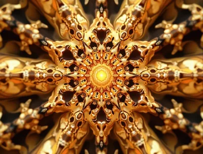 Abstract Golden Fractal Kaleidoscope Pattern