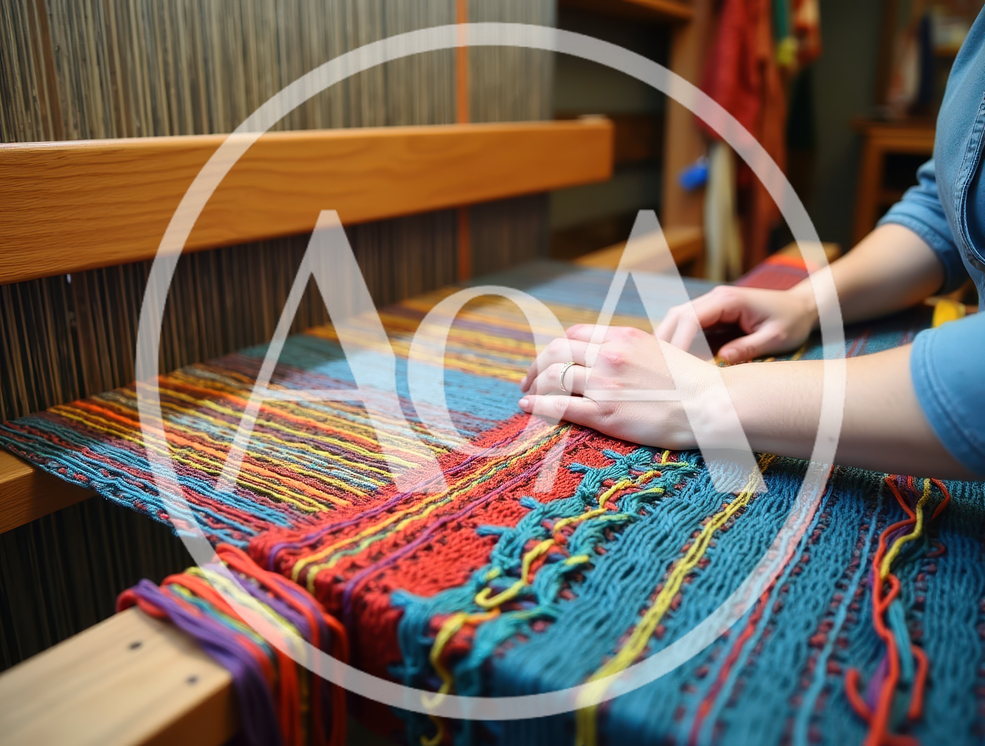 Artisan Weaving Colorful Fabric On A Traditional Loom