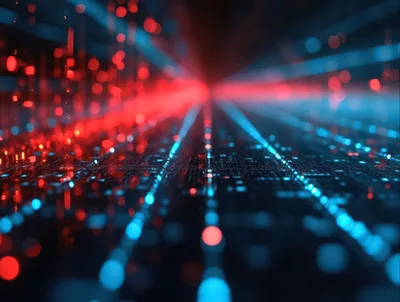Abstract Digital Data Streams With Glowing Red And Blue