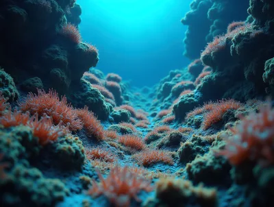 Underwater Coral Reef Trench With Vibrant Sea Anemones