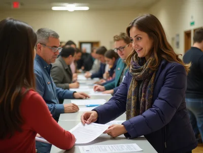 Woman Handing Registration Form To Clerk At Event