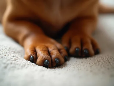 Close Up Of A Dog Paws On Carpet