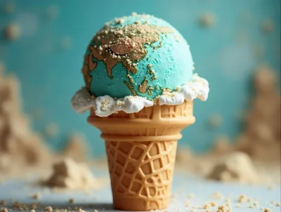 Earth Globe Shaped Ice Cream Scoop In Waffle Cone
