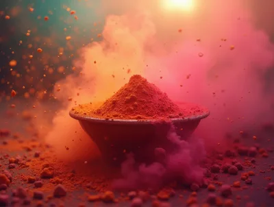Vibrant Red Holi Powder In A Bowl
