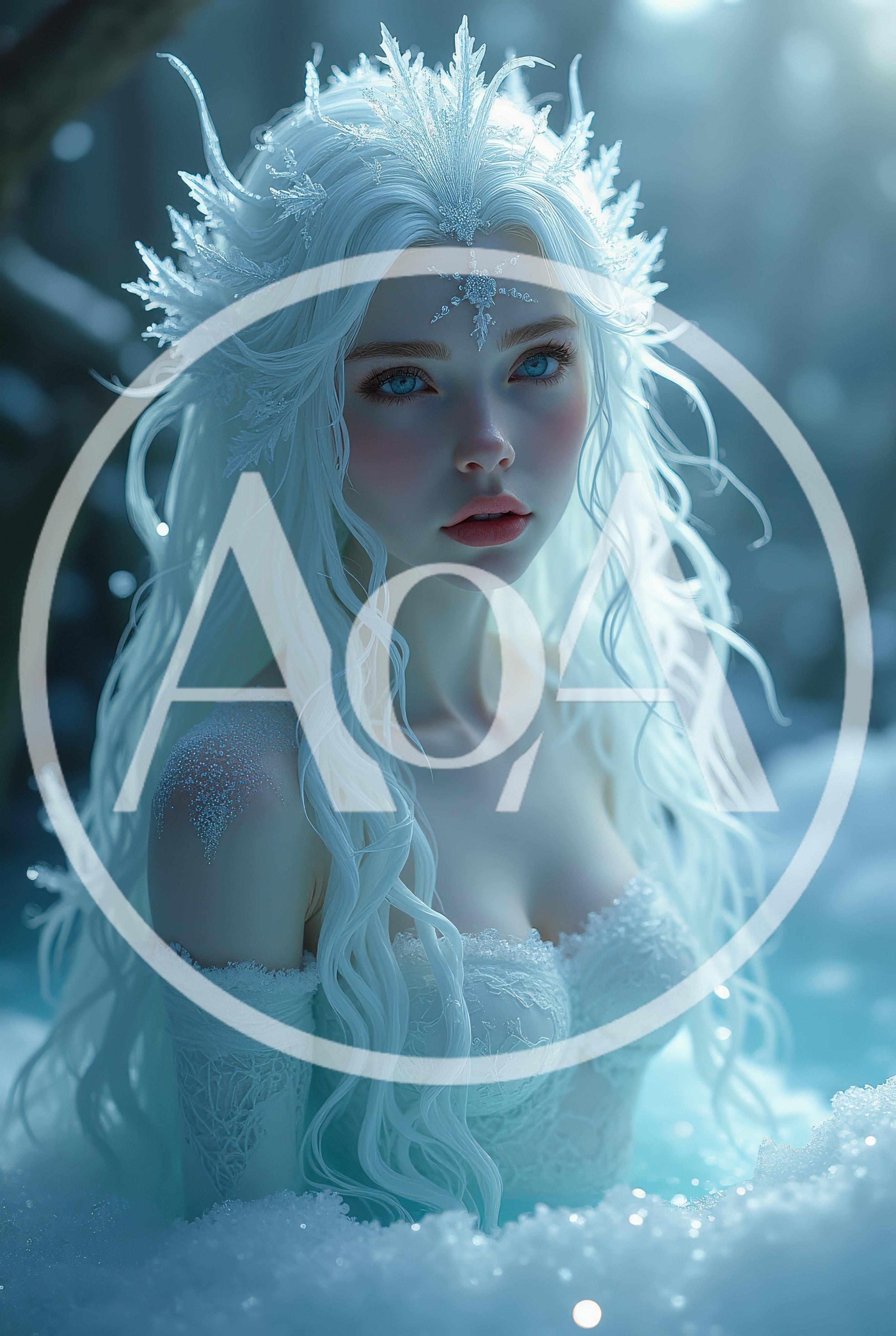 Ethereal Ice Queen Portrait In Snowy Winter Forest