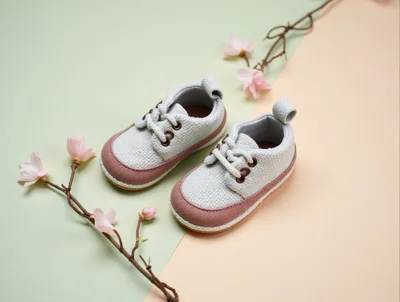 Pair of Baby Shoes with Cherry Blossom Branches
