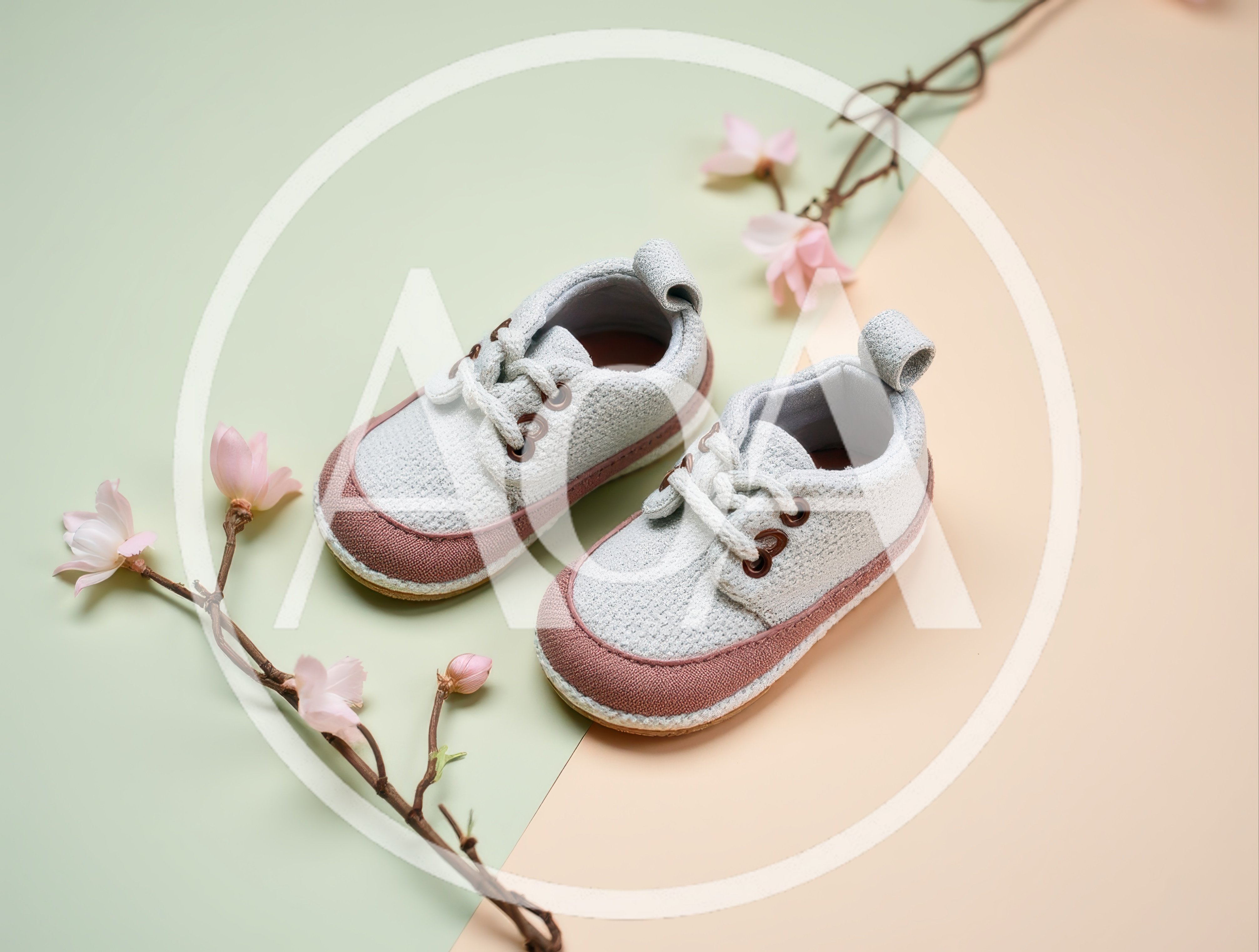 Pair of Baby Shoes with Cherry Blossom Branches