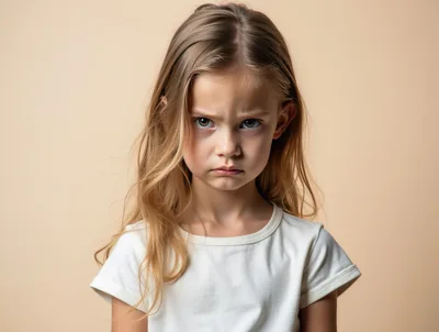 Portrait Of A Grumpy Young Girl