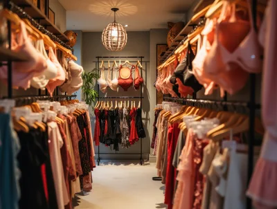 Lingerie Boutique Interior With Rows Of Clothing Racks