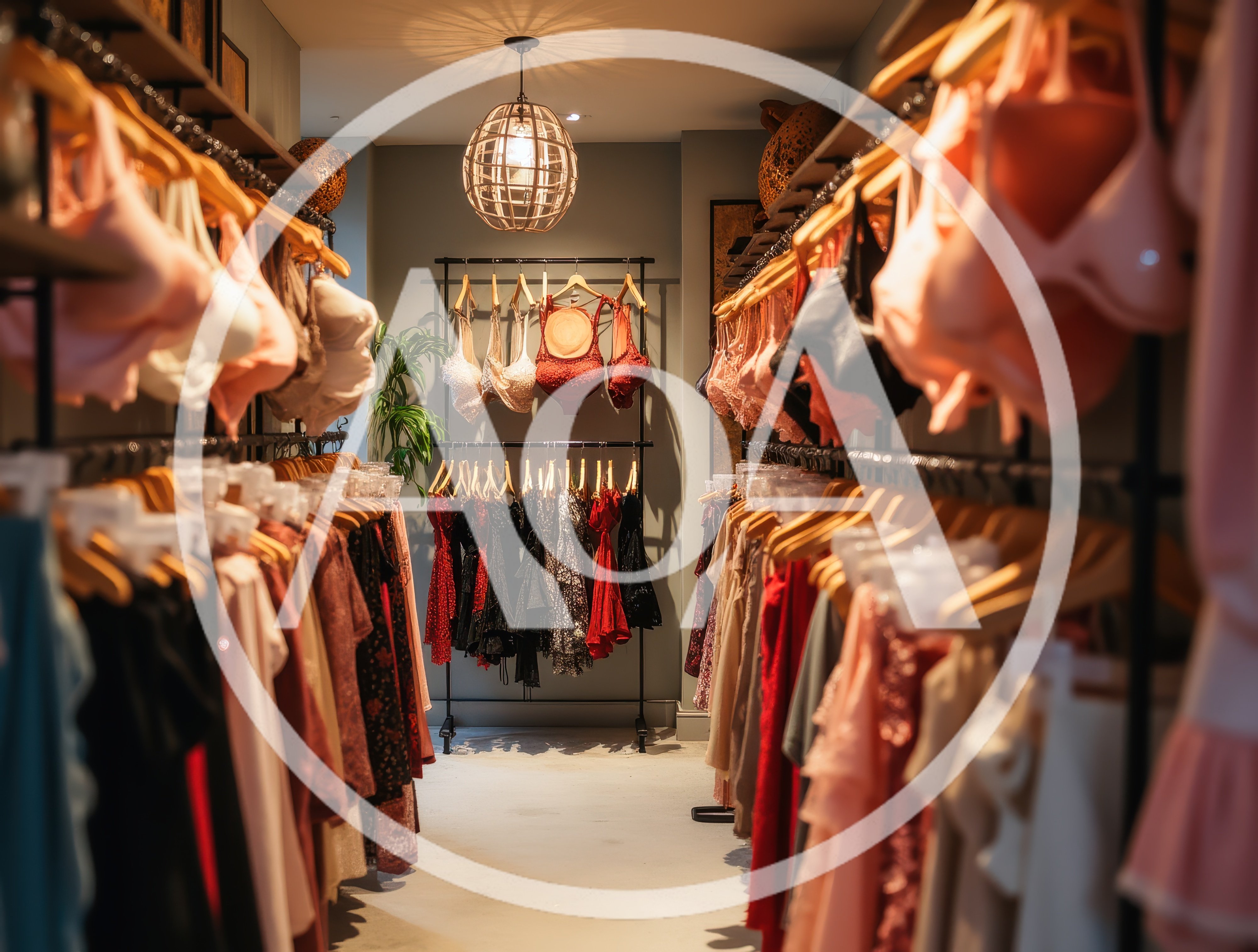 Lingerie Boutique Interior With Rows Of Clothing Racks