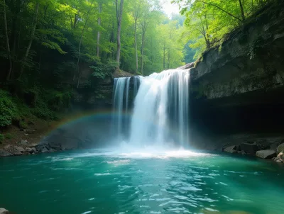 Majestic Waterfall Cascading Into A Turquoise Forest Pool