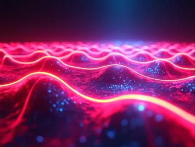 Abstract Neon Glowing Wave Landscape Background